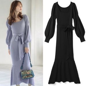 Black knit sweater mermaid puff sleeve dress GRL Japan size S